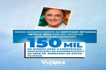 Viçosa agradece ao Deputado Estadual Getúlio Rêgo por seu apoio ao município de Viçosa/RN